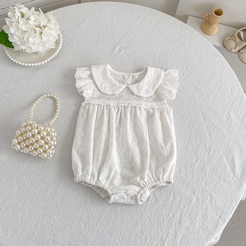 Lace Trim Doll Collar Romper Dress ラッフル ロンパース ミモレ丈ワンピース【mh0013160】 Aeg babyi ノースリーブロンパース