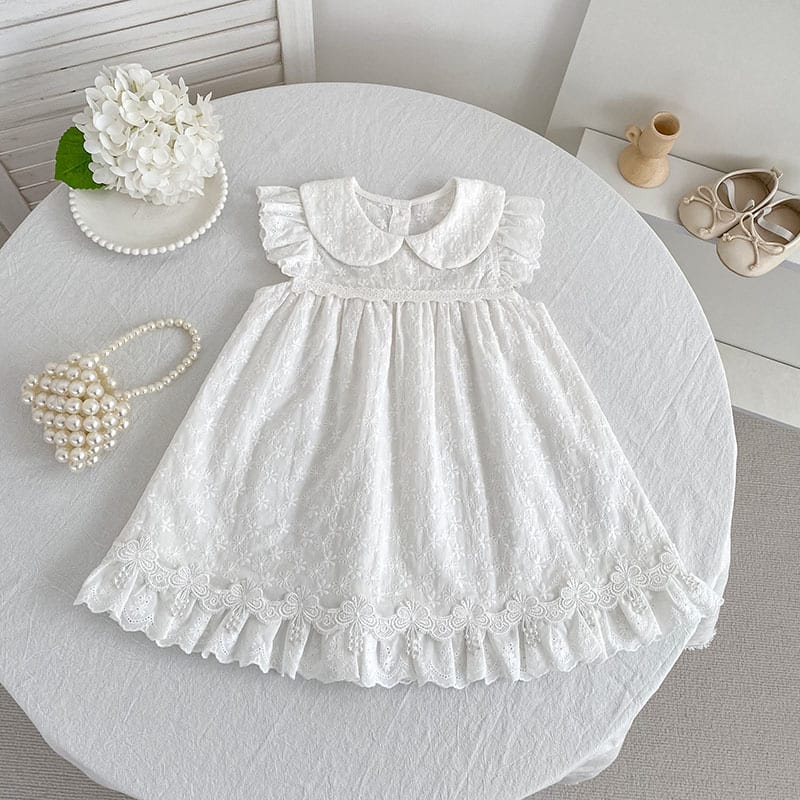 Lace Trim Doll Collar Romper Dress ラッフル ロンパース ミモレ丈ワンピース【mh0013160】 Aeg babyi ノースリーブロンパース
