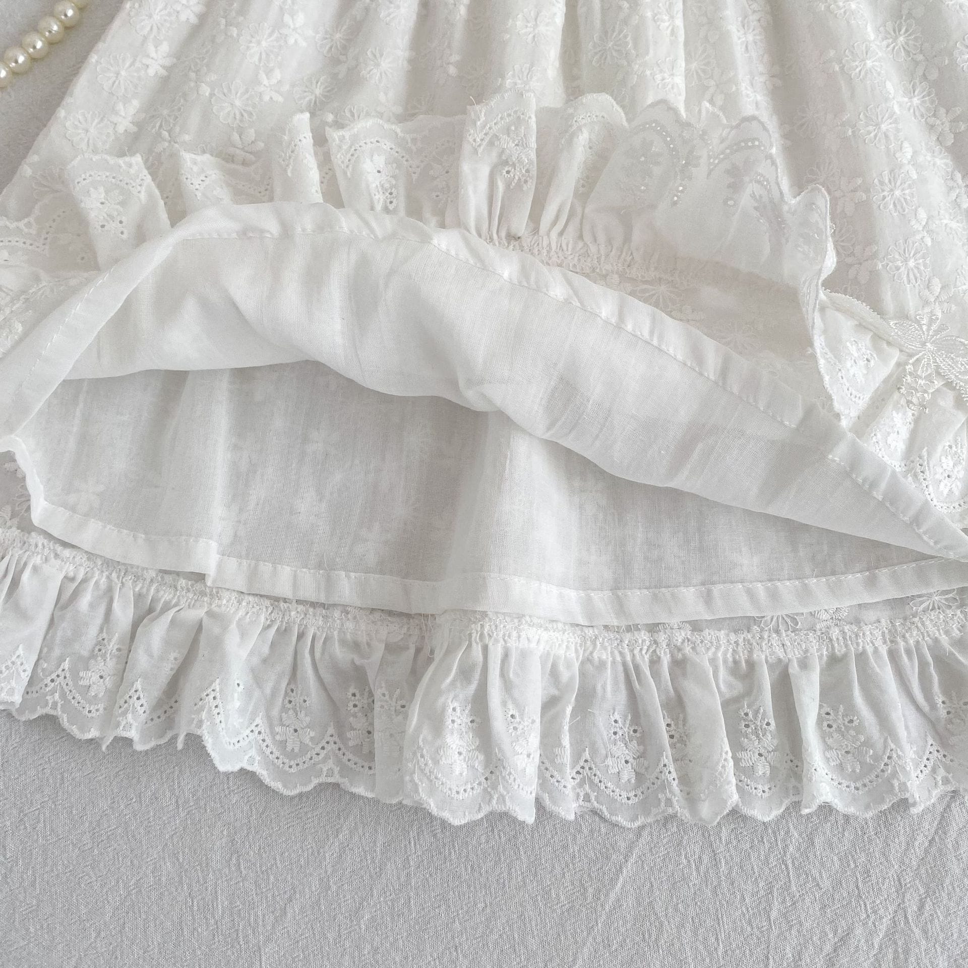 Lace Trim Doll Collar Romper Dress ラッフル ロンパース ミモレ丈ワンピース【mh0013160】 Aeg babyi ノースリーブロンパース