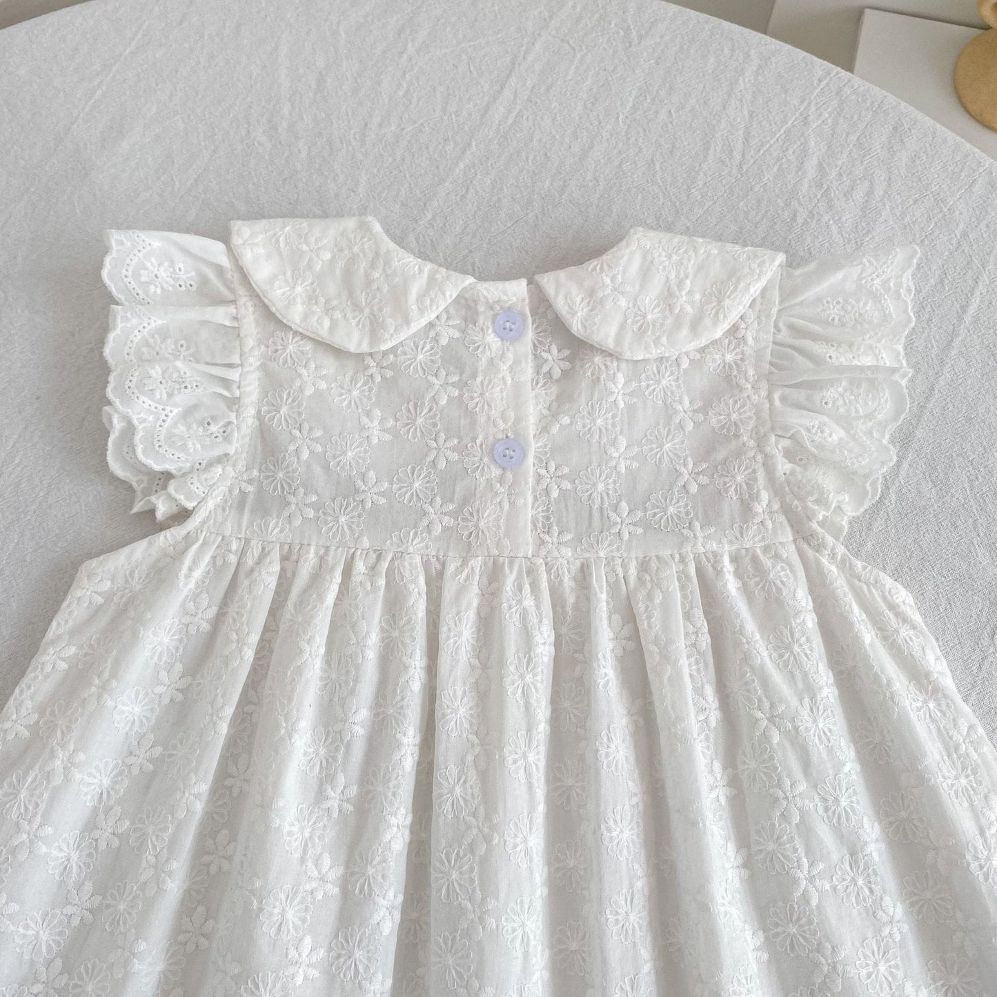 Lace Trim Doll Collar Romper Dress ラッフル ロンパース ミモレ丈ワンピース【mh0013160】 Aeg babyi ノースリーブロンパース