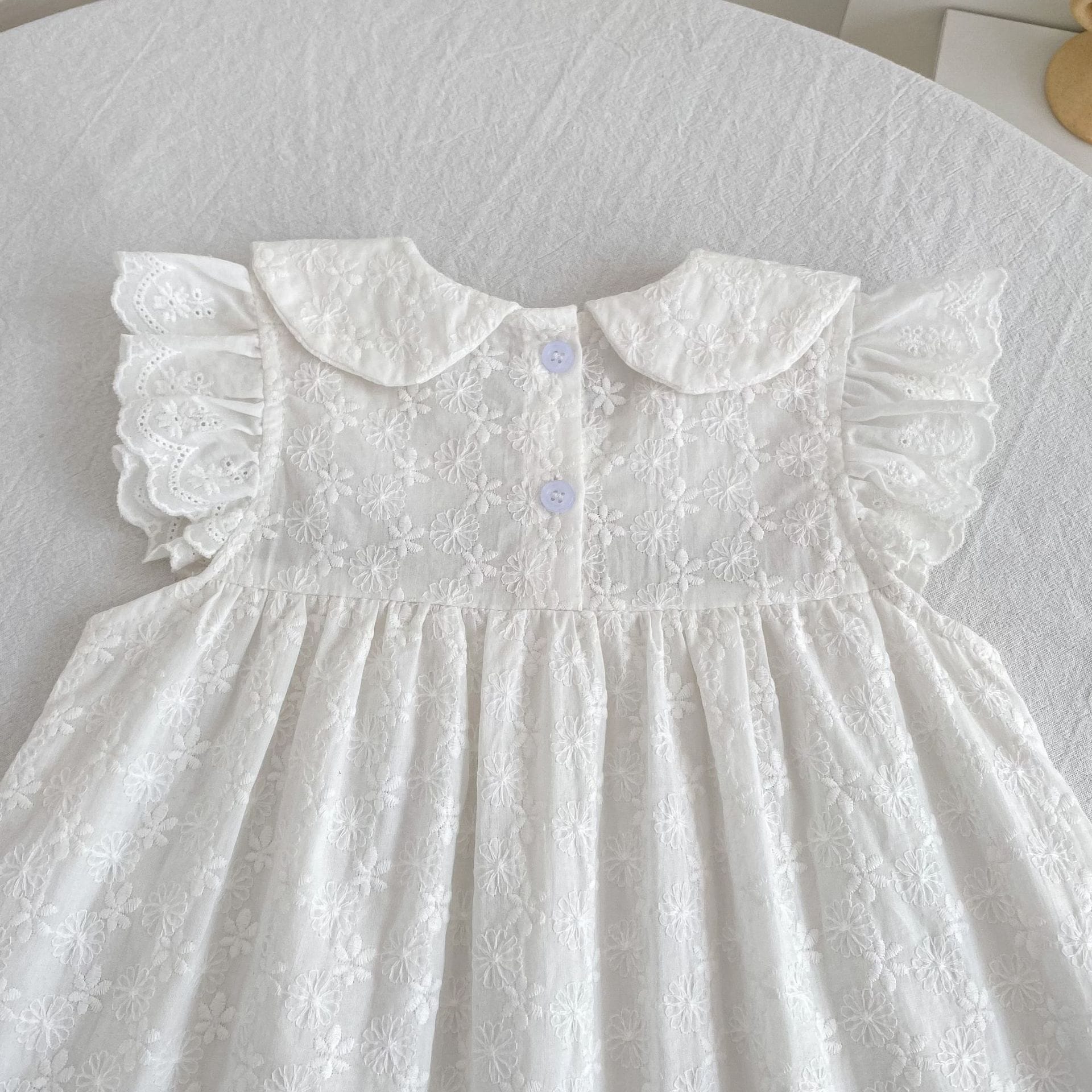 Lace Trim Doll Collar Romper Dress ラッフル ロンパース ミモレ丈ワンピース【mh0013160】 Aeg babyi ノースリーブロンパース