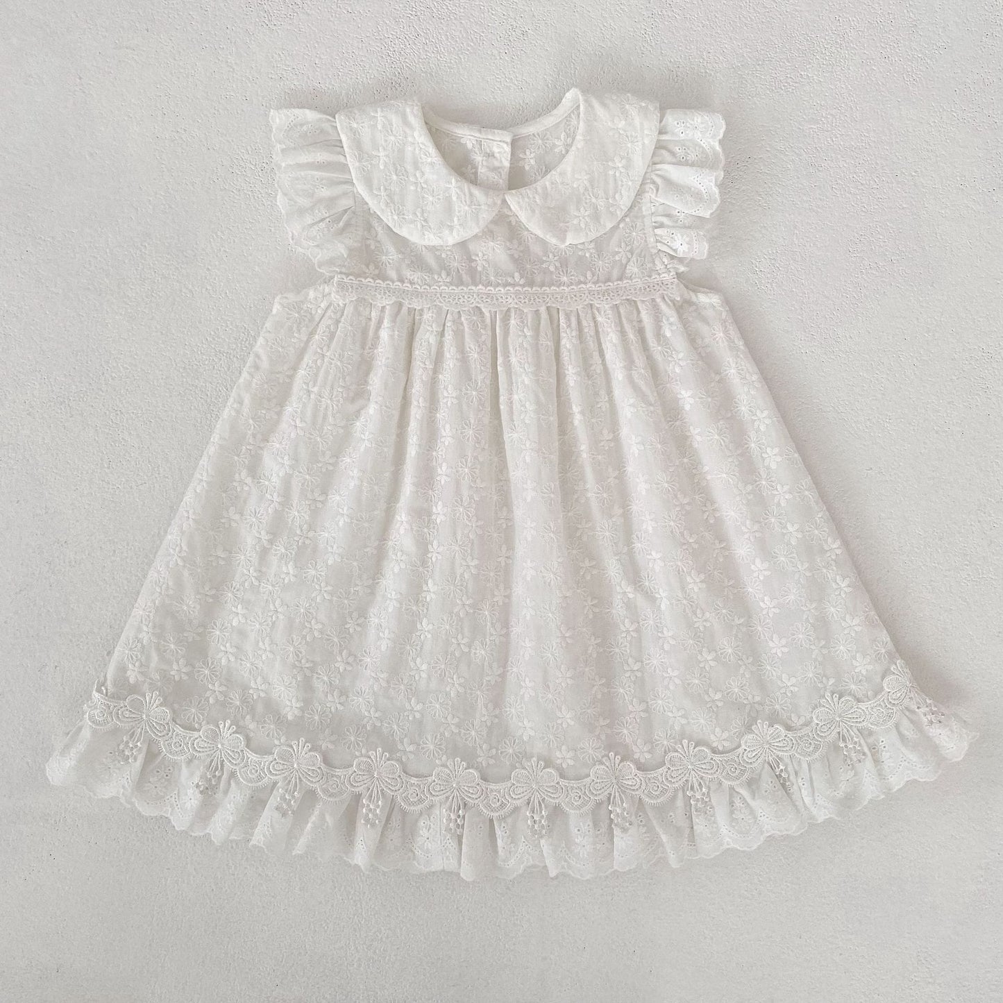 Lace Trim Doll Collar Romper Dress ラッフル ロンパース ミモレ丈ワンピース【mh0013160】 Aeg babyi ノースリーブロンパース