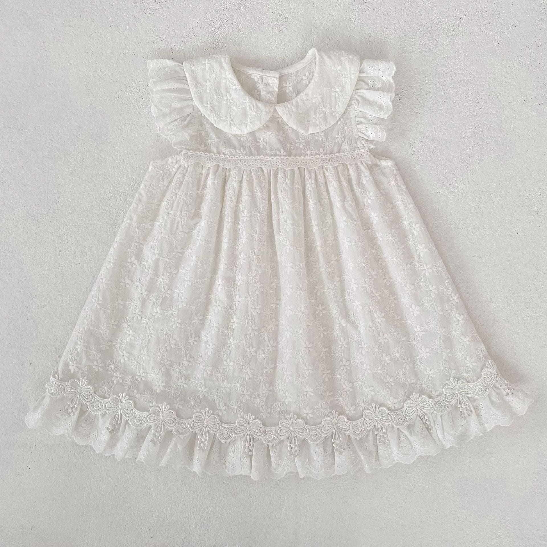 Lace Trim Doll Collar Romper Dress ラッフル ロンパース ミモレ丈ワンピース【mh0013160】 Aeg babyi ノースリーブロンパース
