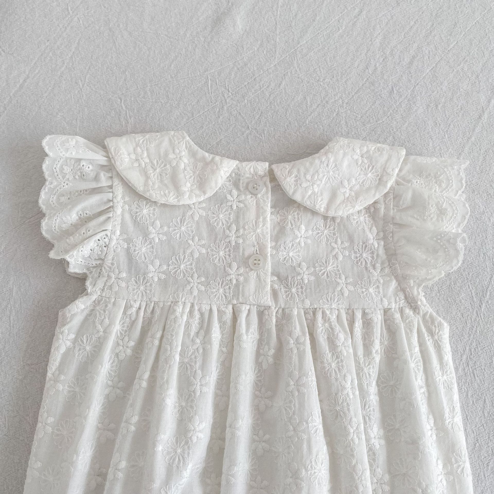 Lace Trim Doll Collar Romper Dress ラッフル ロンパース ミモレ丈ワンピース【mh0013160】 Aeg babyi ノースリーブロンパース