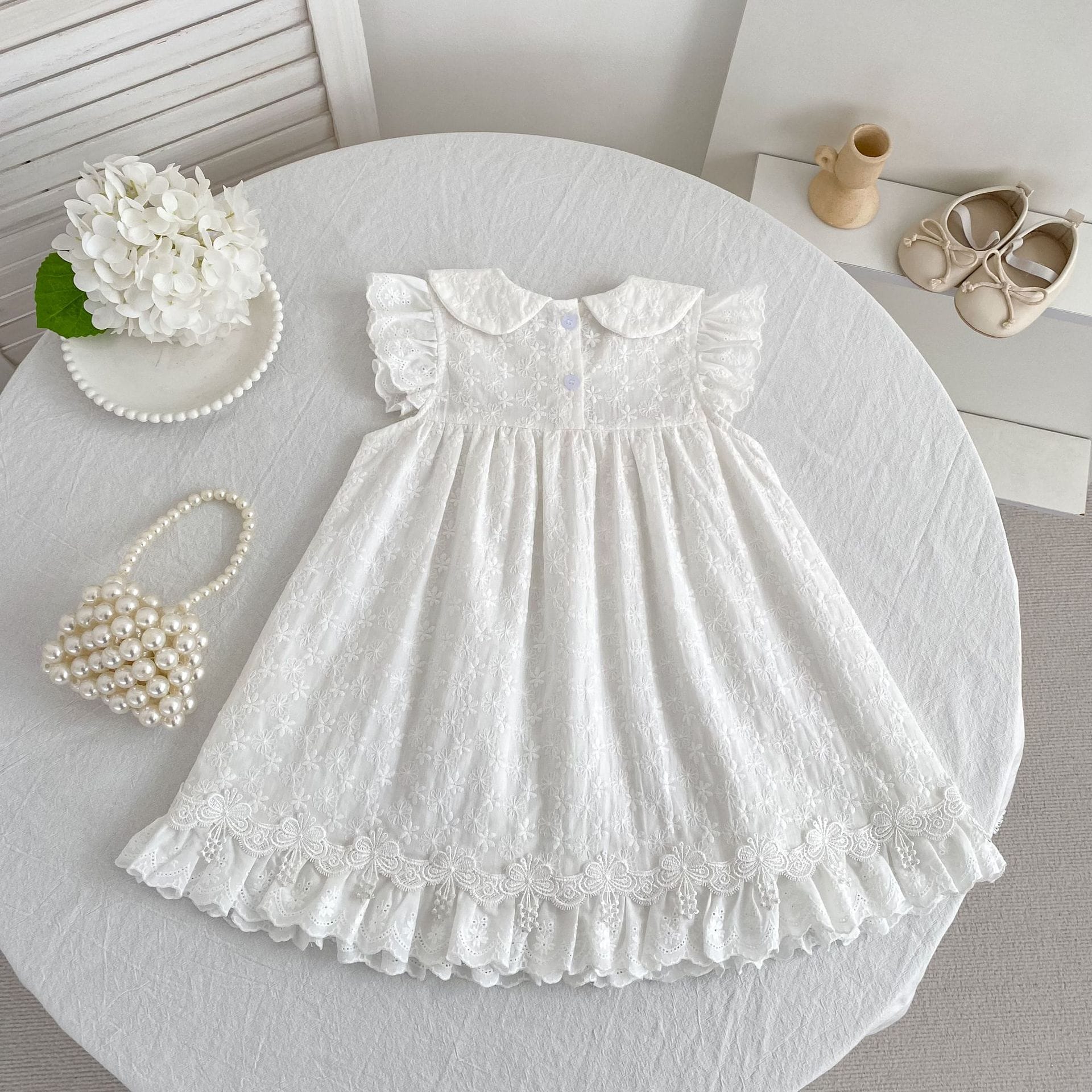 Lace Trim Doll Collar Romper Dress ラッフル ロンパース ミモレ丈ワンピース【mh0013160】 Aeg babyi ノースリーブロンパース