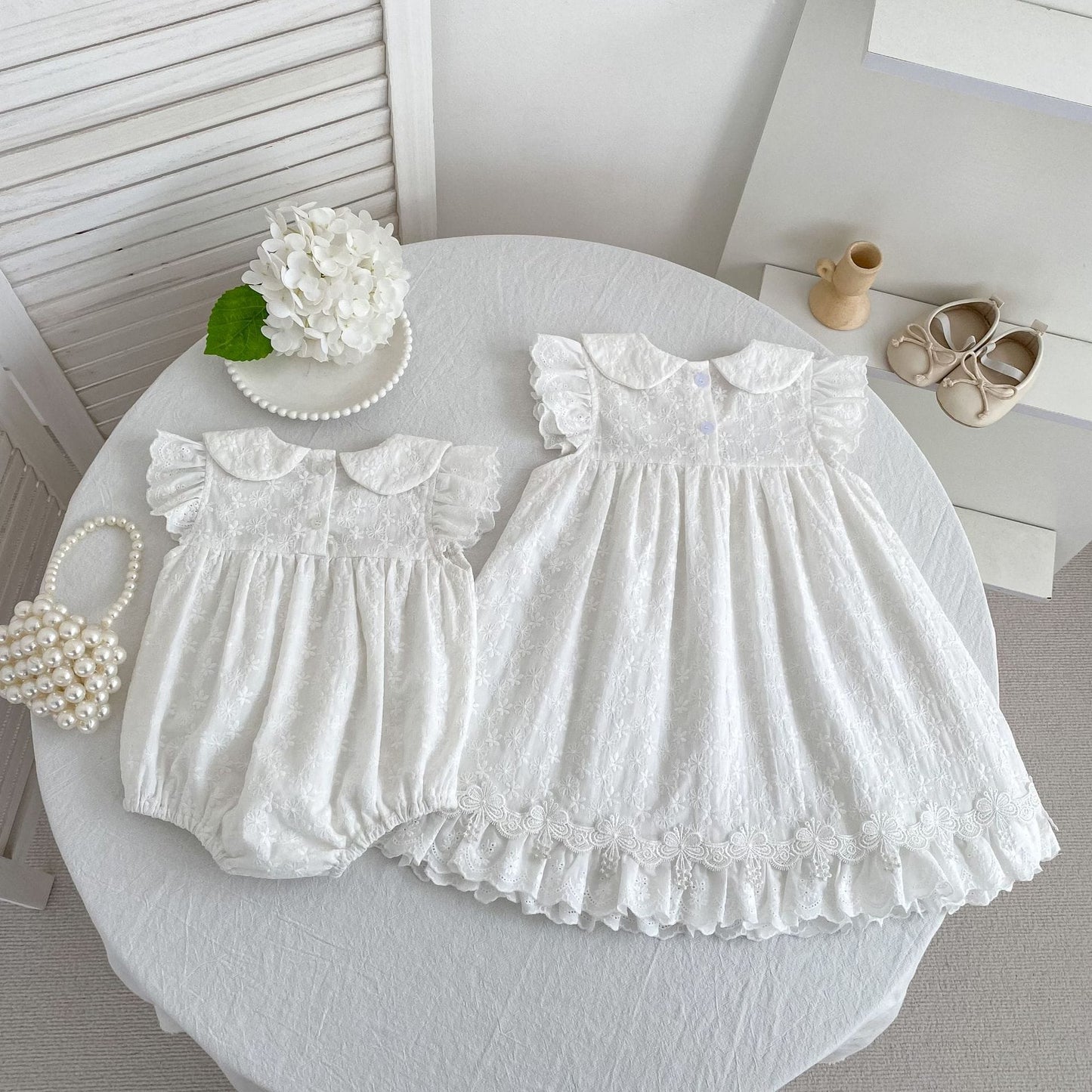 Lace Trim Doll Collar Romper Dress ラッフル ロンパース ミモレ丈ワンピース【mh0013160】 Aeg babyi ノースリーブロンパース