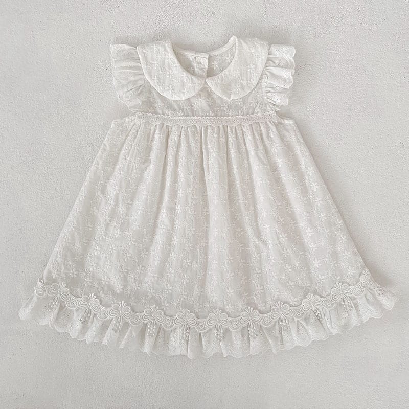 Lace Trim Doll Collar Romper Dress ラッフル ロンパース ミモレ丈ワンピース【mh0013160】 Dress / 90cm Aeg babyi ノースリーブロンパース