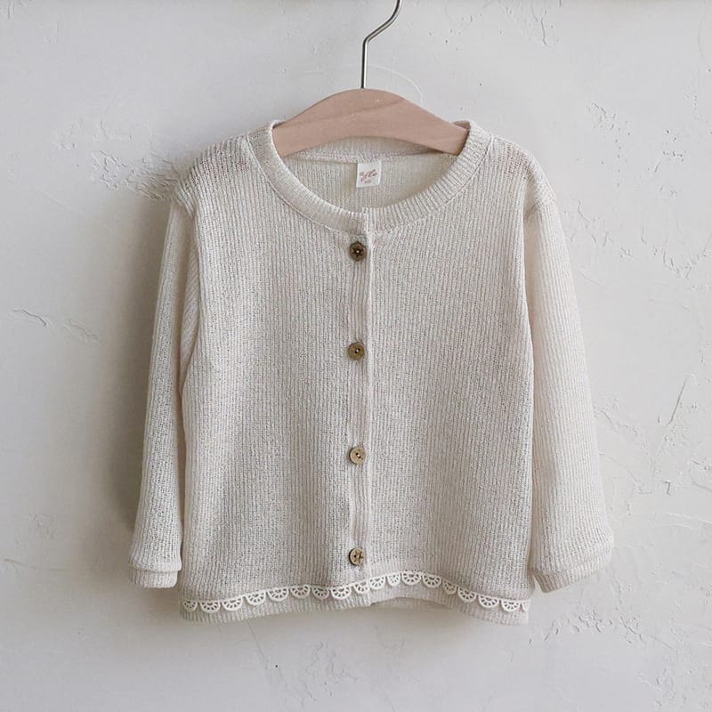 Lace Trim Knit Cardigan 透かし編み サマーカーディガン【mh0012984】 Apricot / 90cm Strawberry Coral カーディガン・パーカー