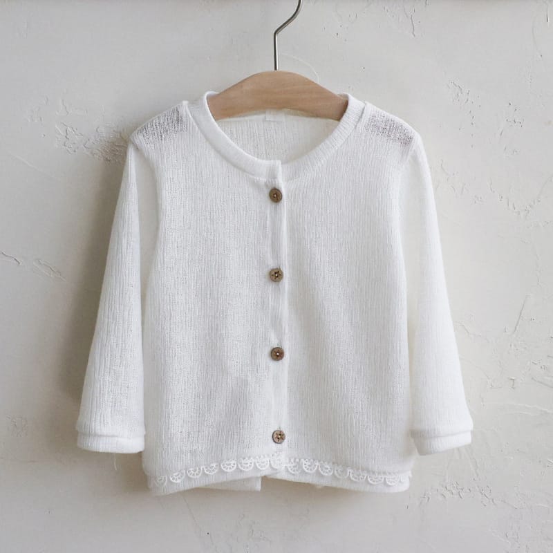 Lace Trim Knit Cardigan 透かし編み サマーカーディガン【mh0012984】 Off-White / 90cm Strawberry Coral カーディガン・パーカー