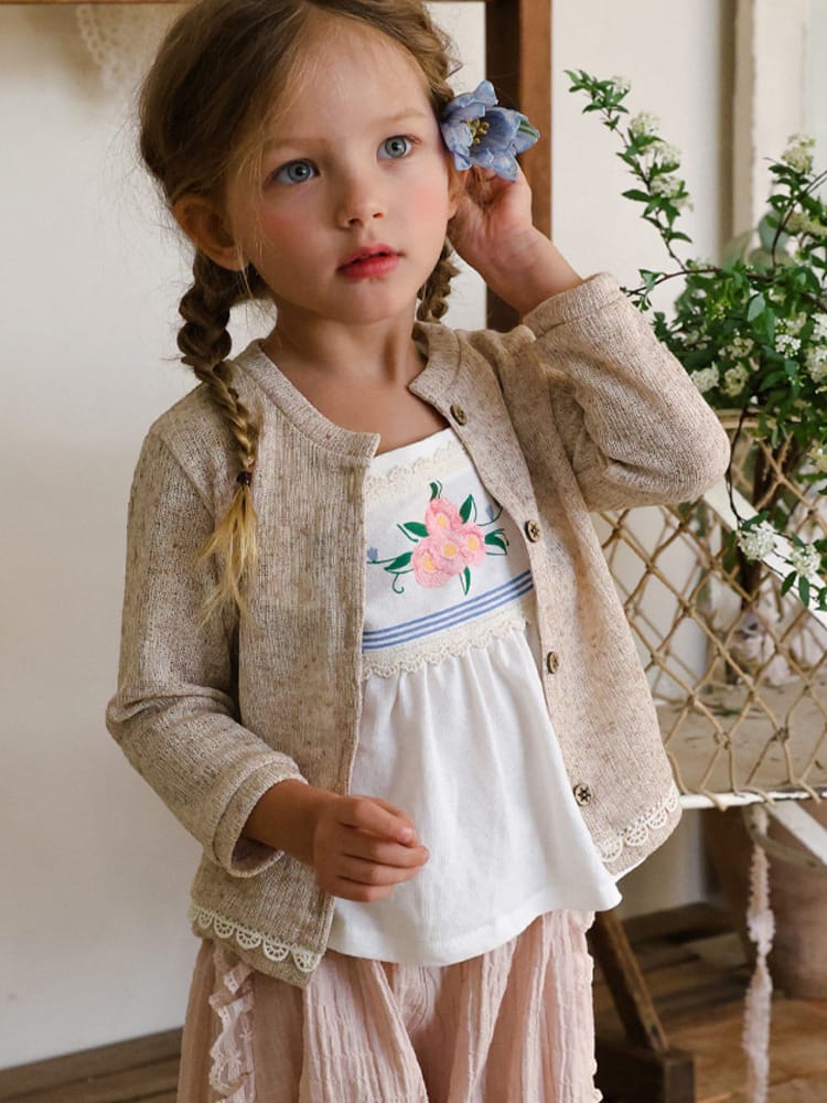 Lace Trim Knit Cardigan 透かし編み サマーカーディガン【mh0012984】 Strawberry Coral カーディガン・パーカー