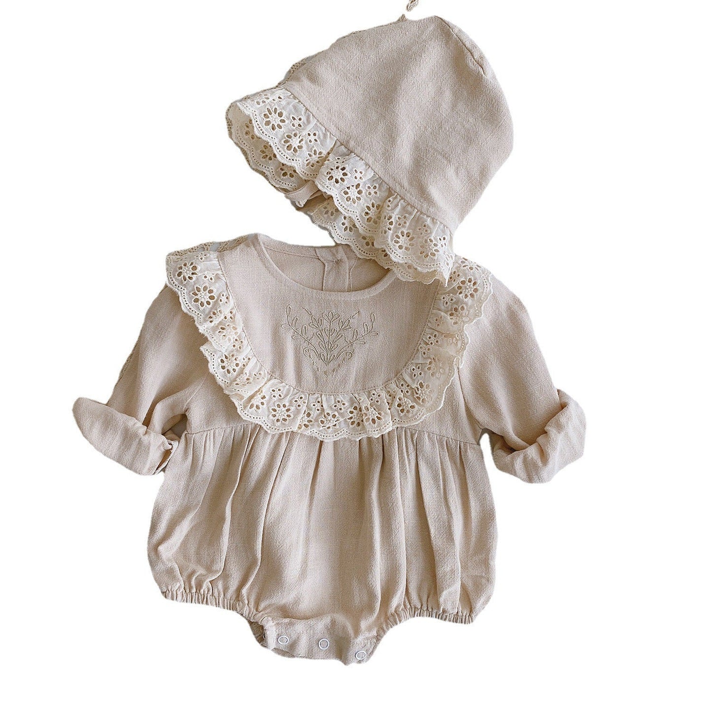Lace Trimmed Long-Sleeve Romper レース 長袖ロンパース【mh0012333】 mamahalo shop