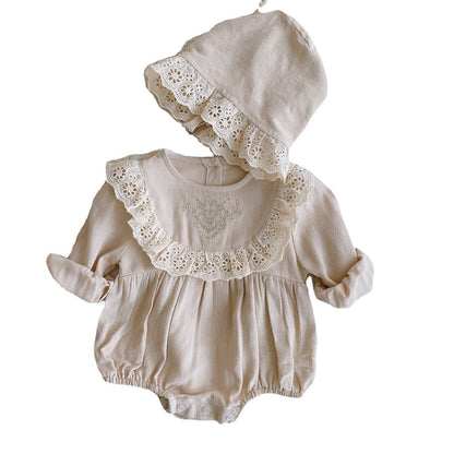 Lace Trimmed Long-Sleeve Romper レース 長袖ロンパース【mh0012333】 mamahalo shop