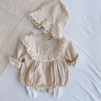 Lace Trimmed Long-Sleeve Romper レース 長袖ロンパース【mh0012333】 mamahalo shop