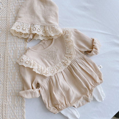 Lace Trimmed Long-Sleeve Romper レース 長袖ロンパース【mh0012333】 mamahalo shop