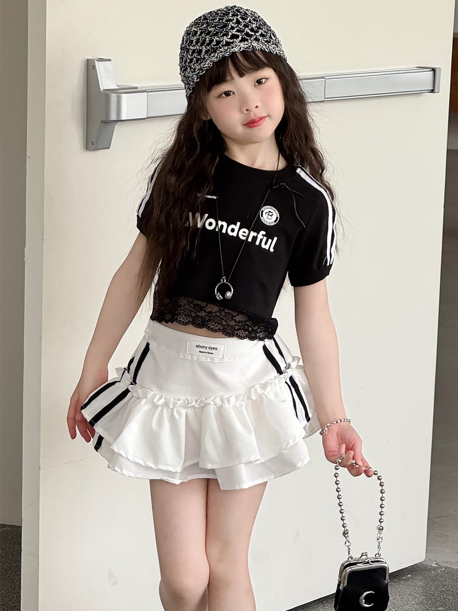 Lace Trimmed Monogram Tee アイレット 半袖Tシャツ【mh0013074】 mamahalo kids 半袖Tシャツ