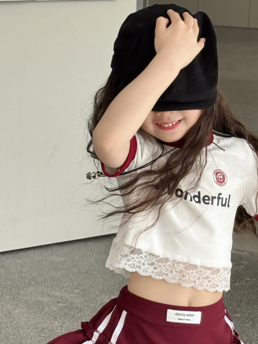Lace Trimmed Monogram Tee アイレット 半袖Tシャツ【mh0013074】 mamahalo kids 半袖Tシャツ