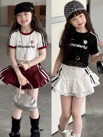 Lace Trimmed Monogram Tee アイレット 半袖Tシャツ【mh0013074】 mamahalo kids 半袖Tシャツ