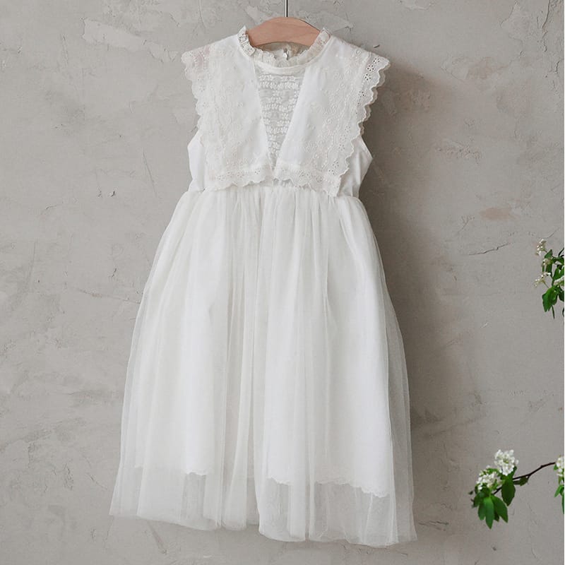 Lace Tulle Dress 刺繍 チュールワンピース【mh0012975】 Beige White / 90cm Strawberry Coral ノースリーブワンピース