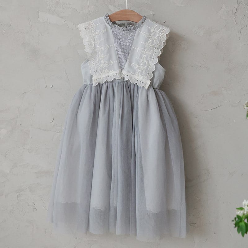 Lace Tulle Dress 刺繍 チュールワンピース【mh0012975】 Gray / 90cm Strawberry Coral ノースリーブワンピース