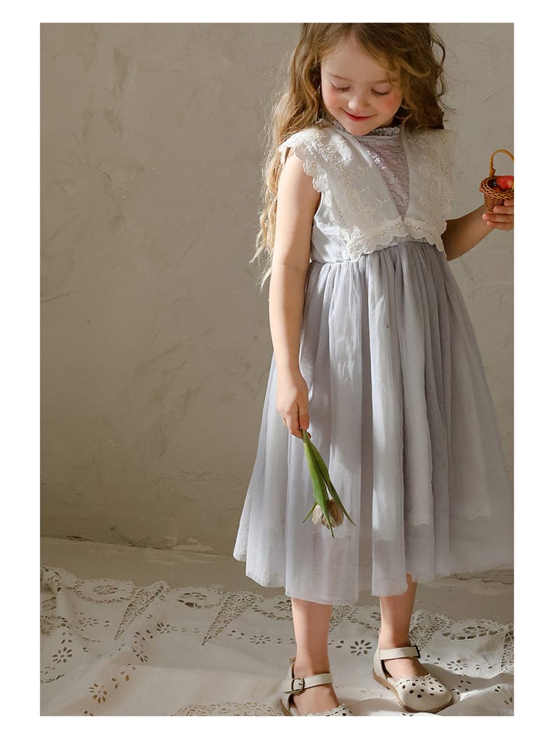 Lace Tulle Dress 刺繍 チュールワンピース【mh0012975】 Strawberry Coral ノースリーブワンピース
