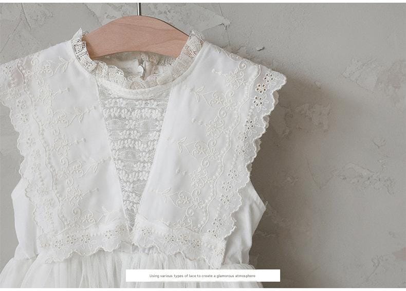 Lace Tulle Dress 刺繍 チュールワンピース【mh0012975】 Strawberry Coral ノースリーブワンピース