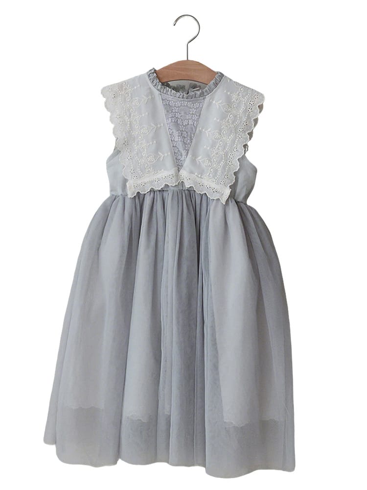 Lace Tulle Dress 刺繍 チュールワンピース【mh0012975】 Strawberry Coral ノースリーブワンピース