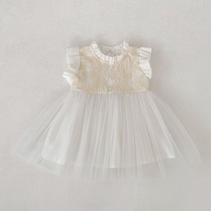 Lace Tulle Flutter Sleeve Dress レース チュール フリル袖 ワンピース【mh0012478】 Creamy White / 73cm Engepapa ノースリーブワンピース