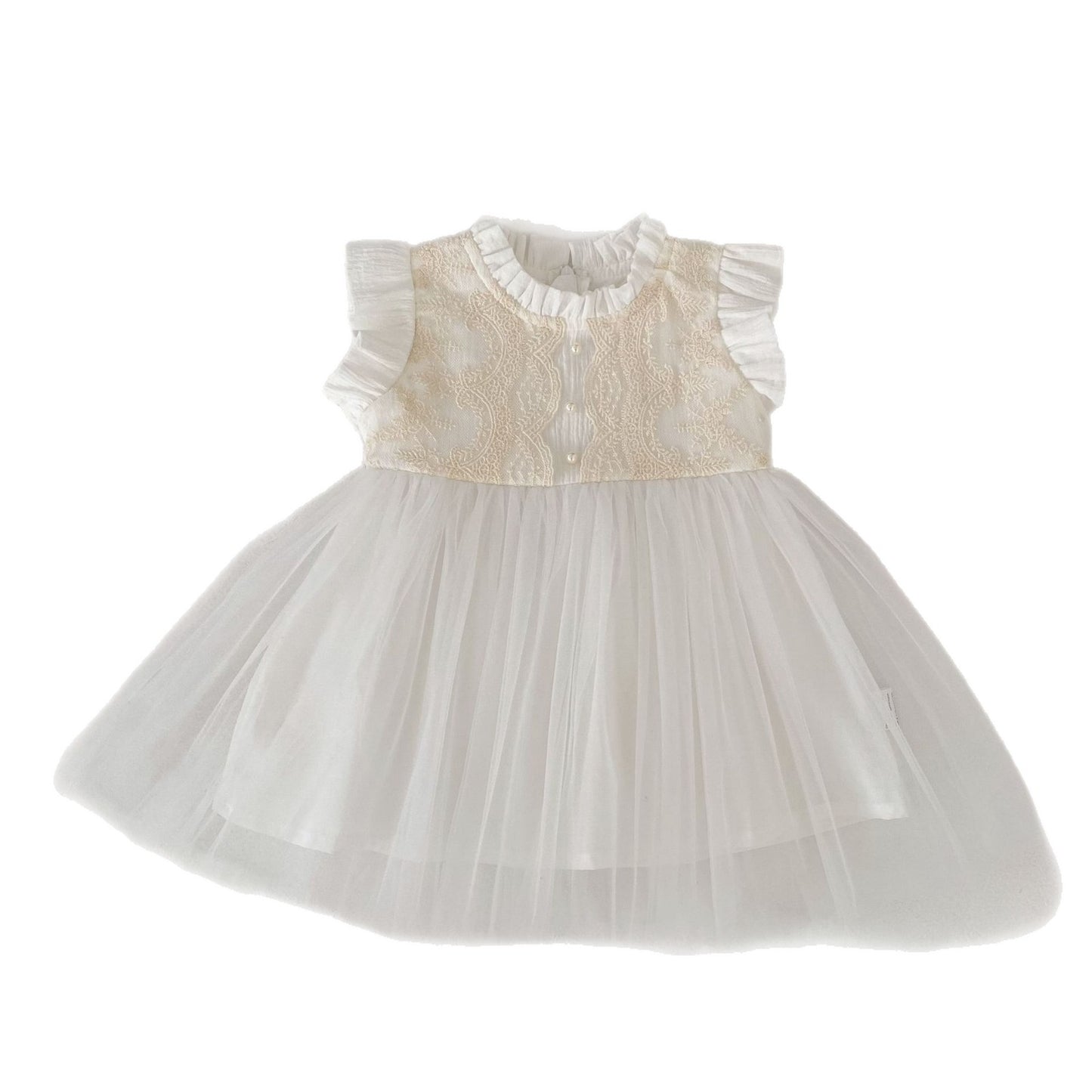 Lace Tulle Flutter Sleeve Dress レース チュール フリル袖 ワンピース【mh0012478】 Engepapa ノースリーブワンピース