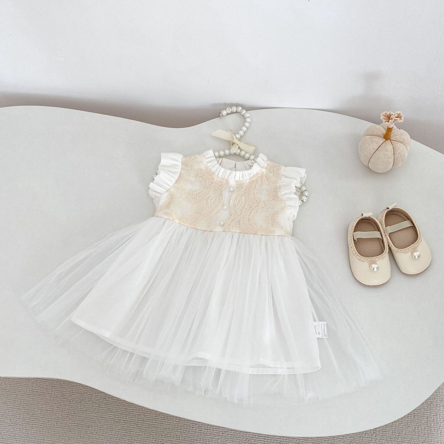 Lace Tulle Flutter Sleeve Dress レース チュール フリル袖 ワンピース【mh0012478】 Engepapa ノースリーブワンピース