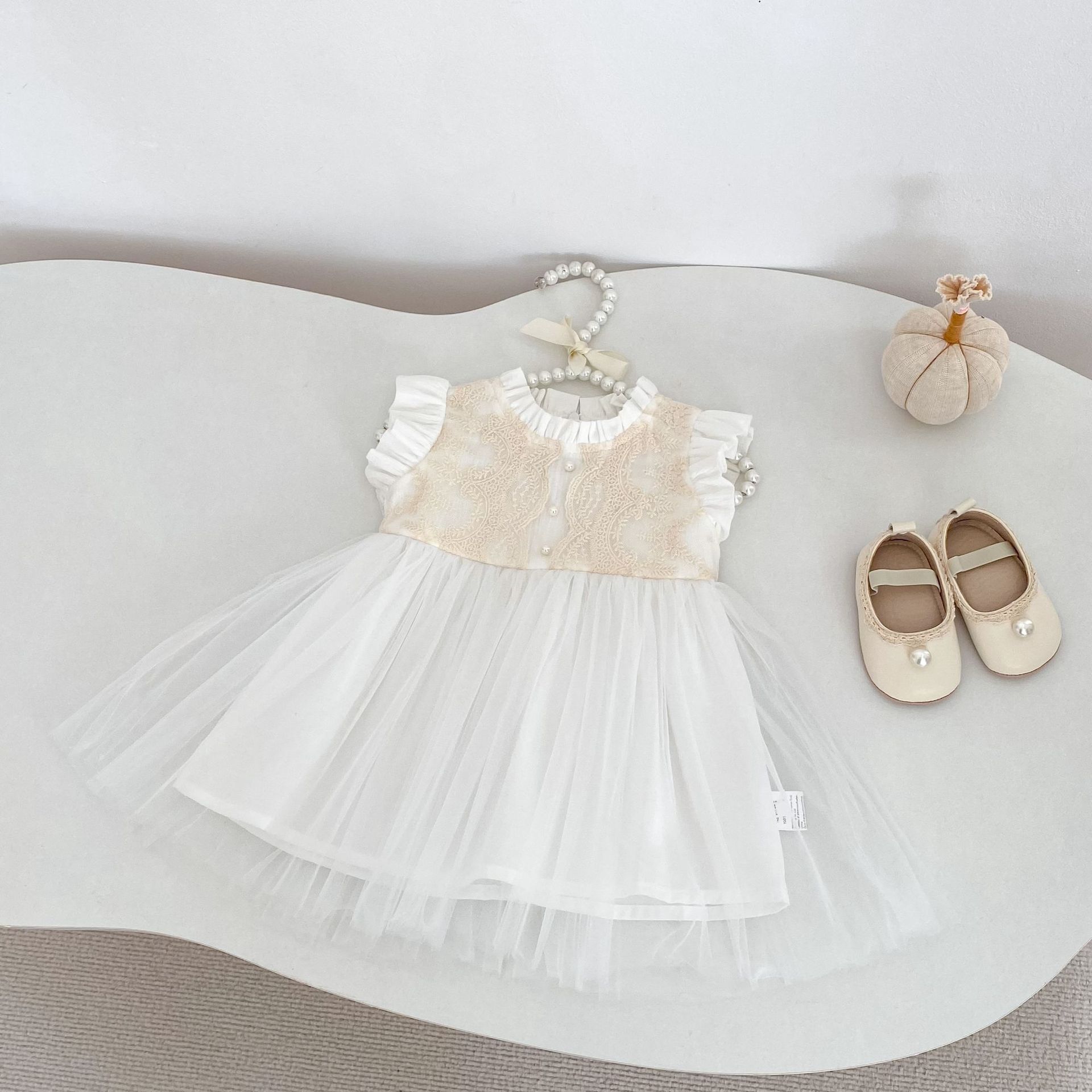 Lace Tulle Flutter Sleeve Dress レース チュール フリル袖 ワンピース【mh0012478】 Engepapa ノースリーブワンピース