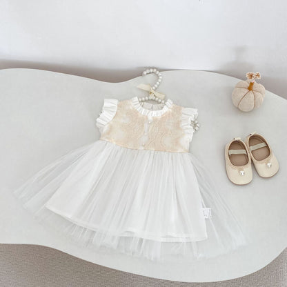 Lace Tulle Flutter Sleeve Dress レース チュール フリル袖 ワンピース【mh0012478】 Engepapa ノースリーブワンピース