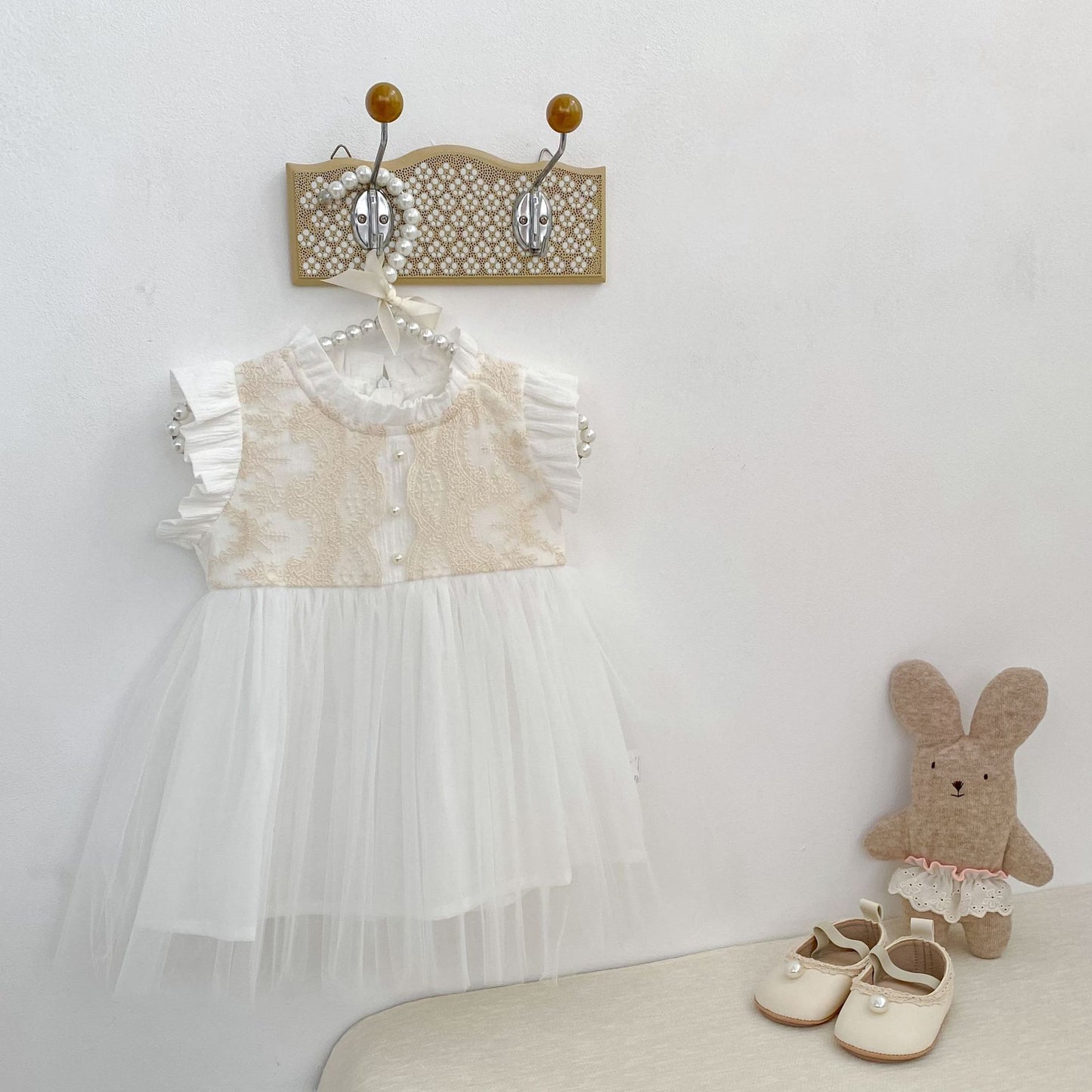 Lace Tulle Flutter Sleeve Dress レース チュール フリル袖 ワンピース【mh0012478】 Engepapa ノースリーブワンピース