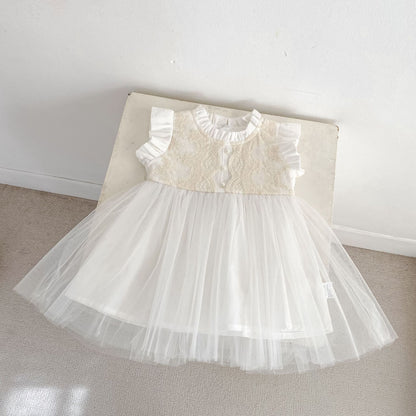 Lace Tulle Flutter Sleeve Dress レース チュール フリル袖 ワンピース【mh0012478】 Engepapa ノースリーブワンピース