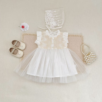 Lace Tulle Flutter Sleeve Dress レース チュール フリル袖 ワンピース【mh0012478】 Engepapa ノースリーブワンピース