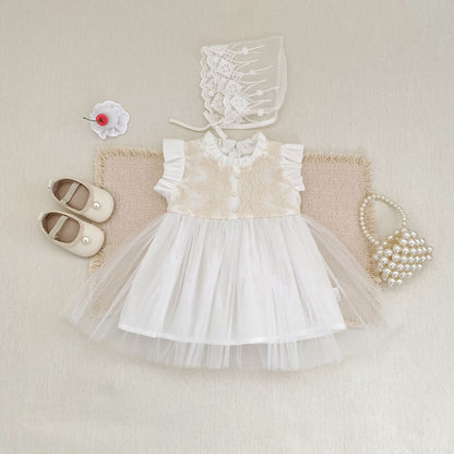 Lace Tulle Flutter Sleeve Dress レース チュール フリル袖 ワンピース【mh0012478】 Engepapa ノースリーブワンピース