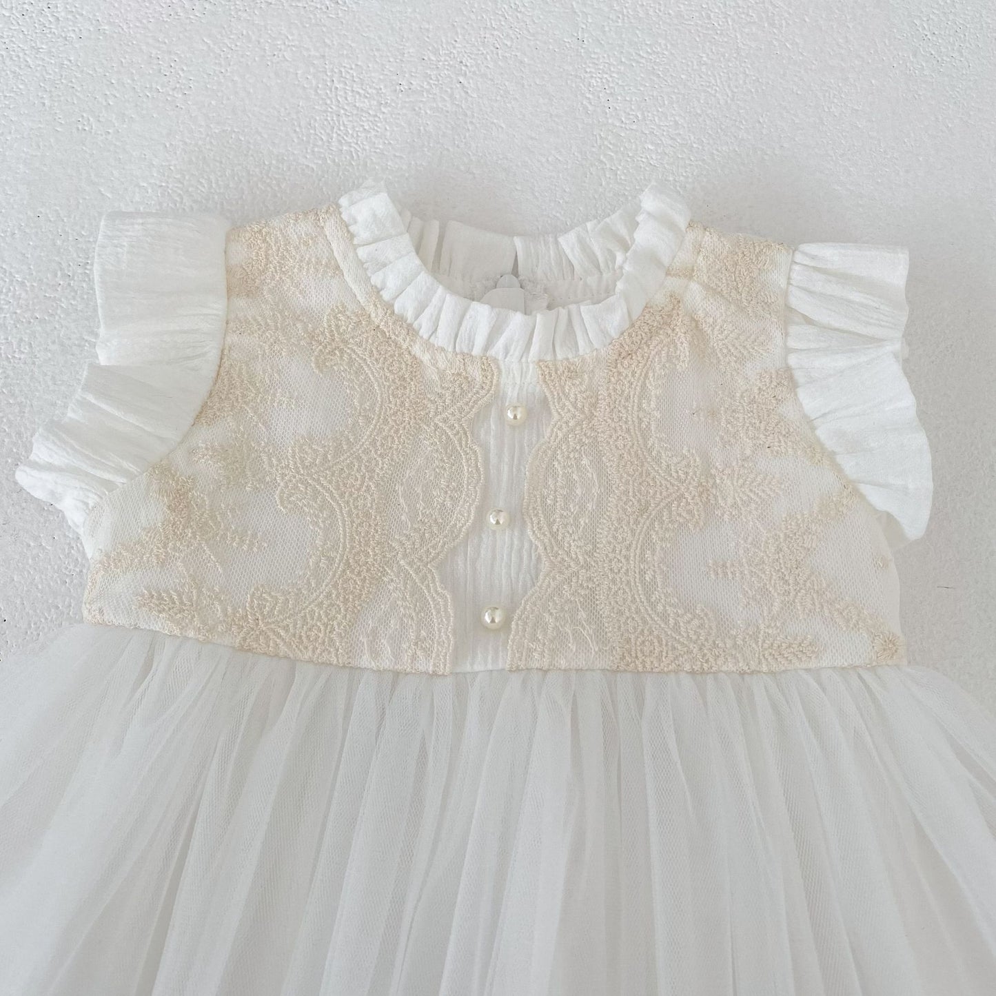 Lace Tulle Flutter Sleeve Dress レース チュール フリル袖 ワンピース【mh0012478】 Engepapa ノースリーブワンピース