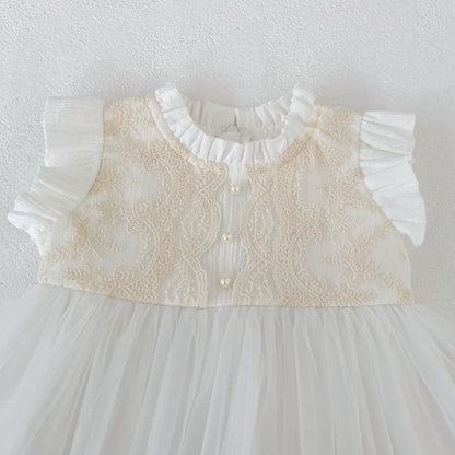 Lace Tulle Flutter Sleeve Dress レース チュール フリル袖 ワンピース【mh0012478】 Engepapa ノースリーブワンピース