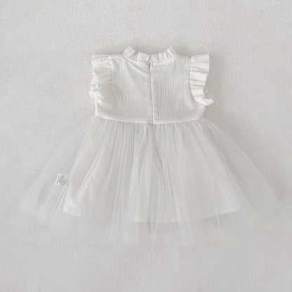 Lace Tulle Flutter Sleeve Dress レース チュール フリル袖 ワンピース【mh0012478】 Engepapa ノースリーブワンピース