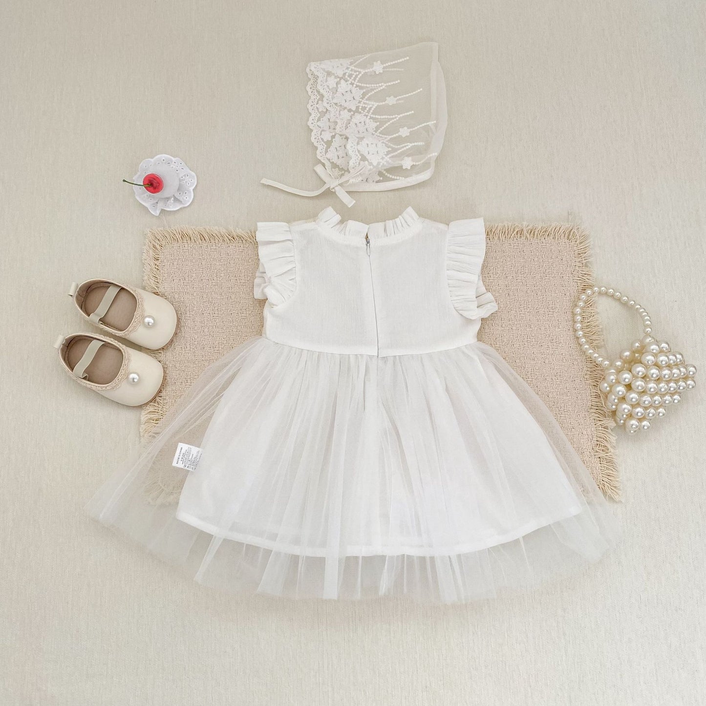 Lace Tulle Flutter Sleeve Dress レース チュール フリル袖 ワンピース【mh0012478】 Engepapa ノースリーブワンピース