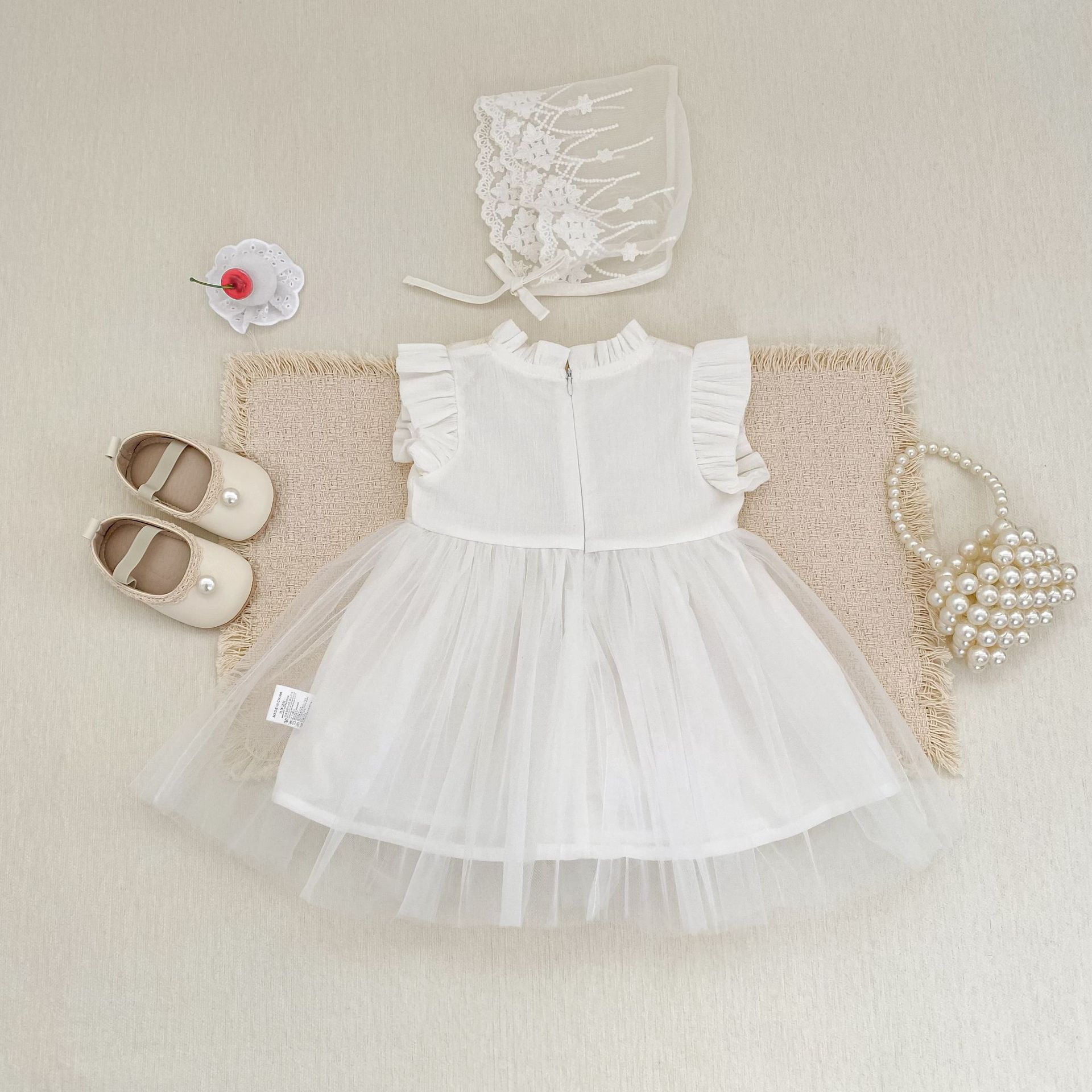 Lace Tulle Flutter Sleeve Dress レース チュール フリル袖 ワンピース【mh0012478】 Engepapa ノースリーブワンピース