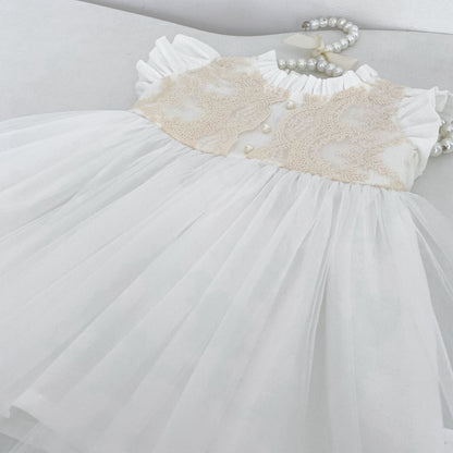 Lace Tulle Flutter Sleeve Dress レース チュール フリル袖 ワンピース【mh0012478】 Engepapa ノースリーブワンピース