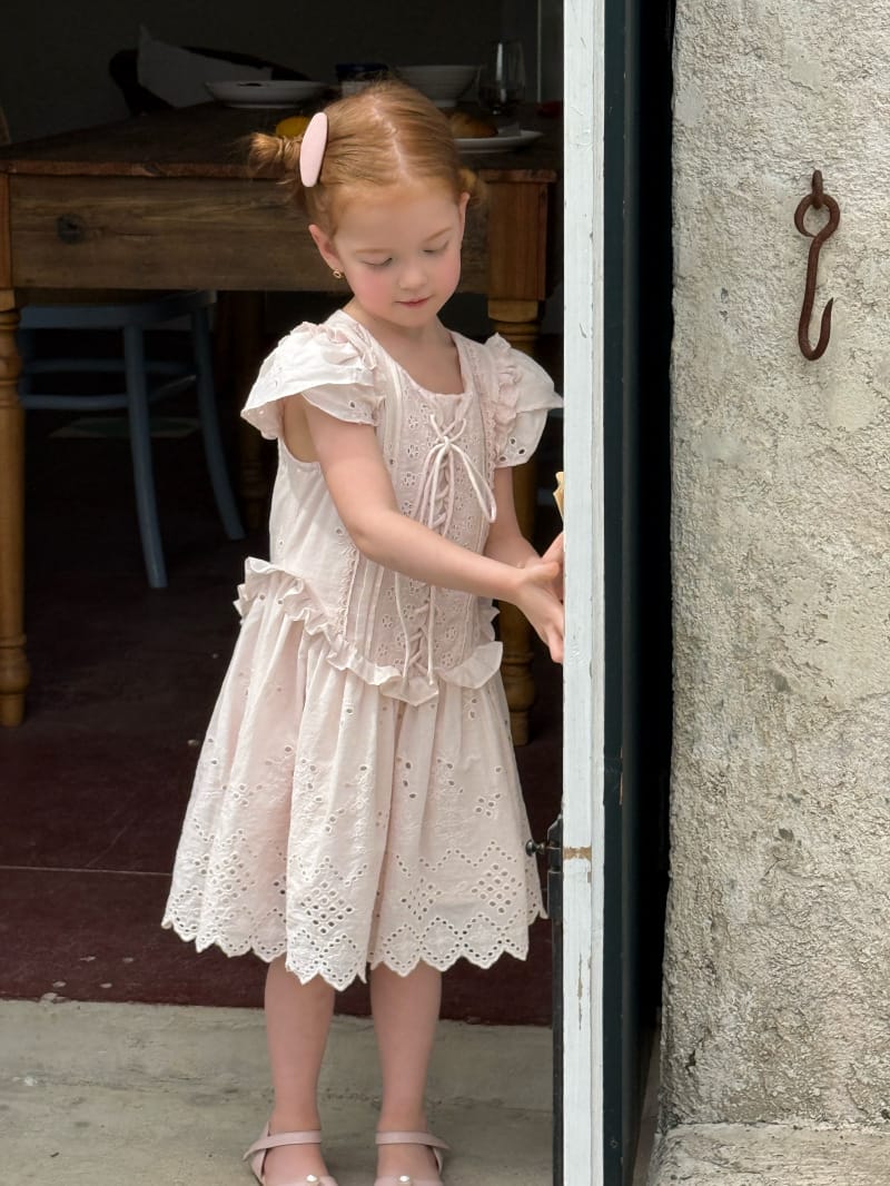 Lace Up Eyelet Embroidery Dress コットンレース 半袖ワンピース【mh0012817】 Chengle 半袖ワンピース