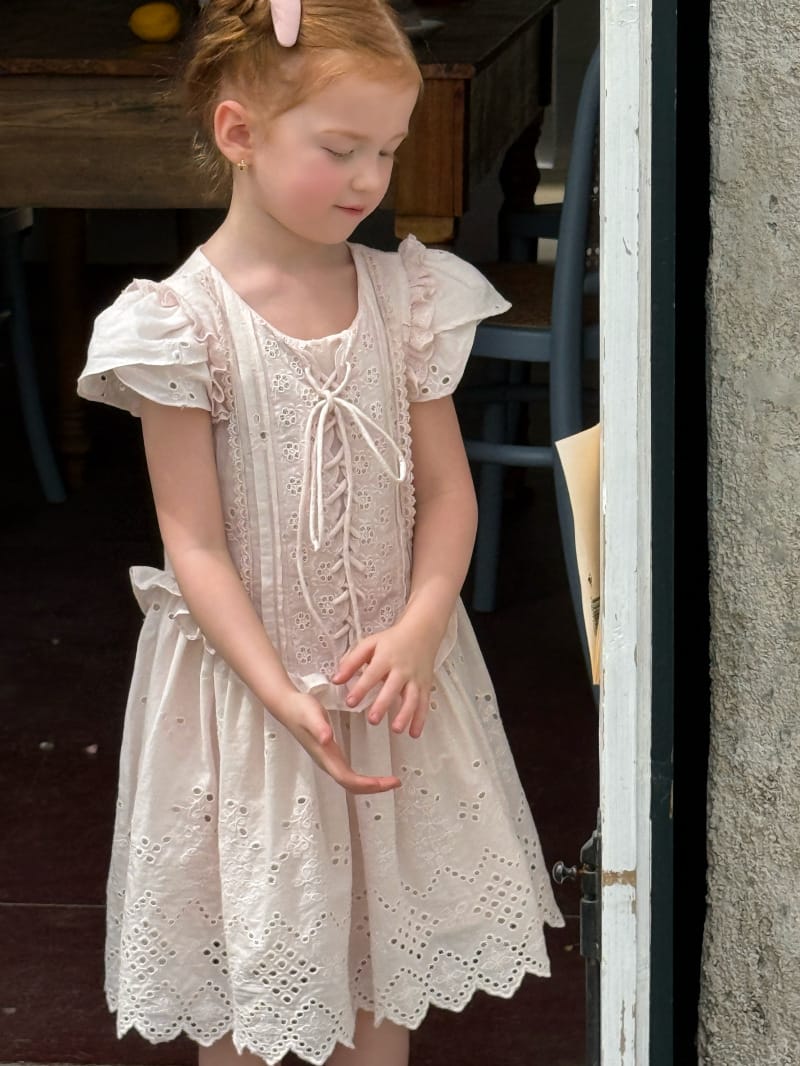 Lace Up Eyelet Embroidery Dress コットンレース 半袖ワンピース【mh0012817】 Chengle 半袖ワンピース