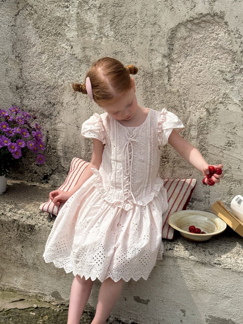 Lace Up Eyelet Embroidery Dress コットンレース 半袖ワンピース【mh0012817】 Chengle 半袖ワンピース
