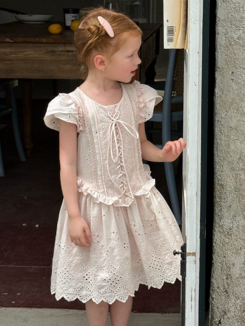 Lace Up Eyelet Embroidery Dress コットンレース 半袖ワンピース【mh0012817】 Chengle 半袖ワンピース