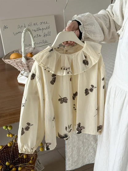 長袖シャツ・ブラウス キッズトップス ラッフル襟長袖パフスリーブブラウス 5デザイン【mh0008944】