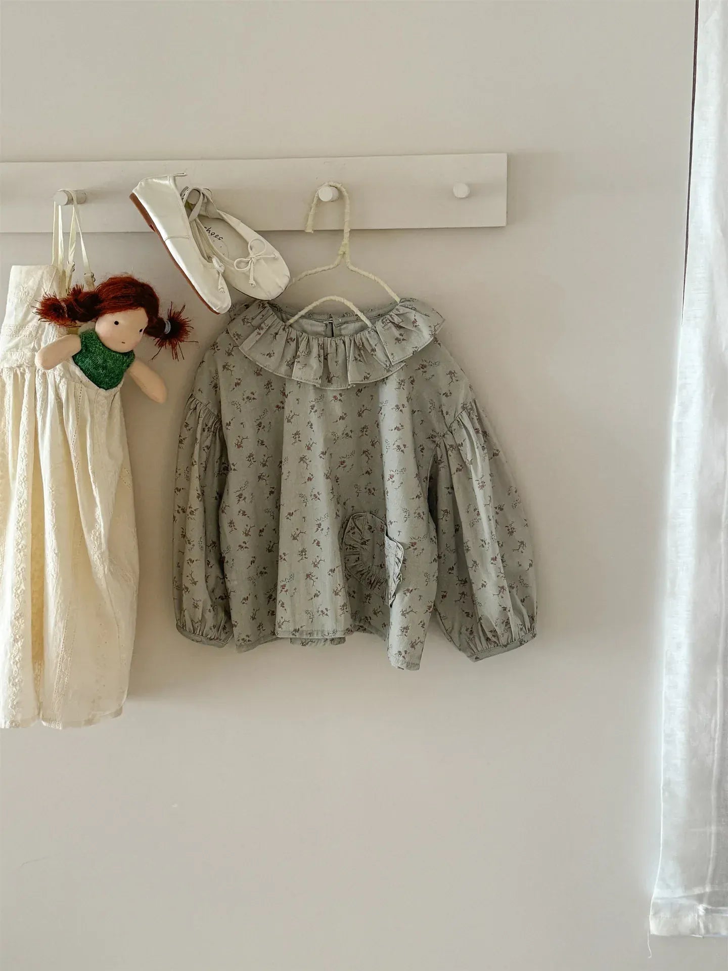 長袖シャツ・ブラウス キッズトップス ラッフル襟長袖パフスリーブブラウス 5デザイン【mh0008944】