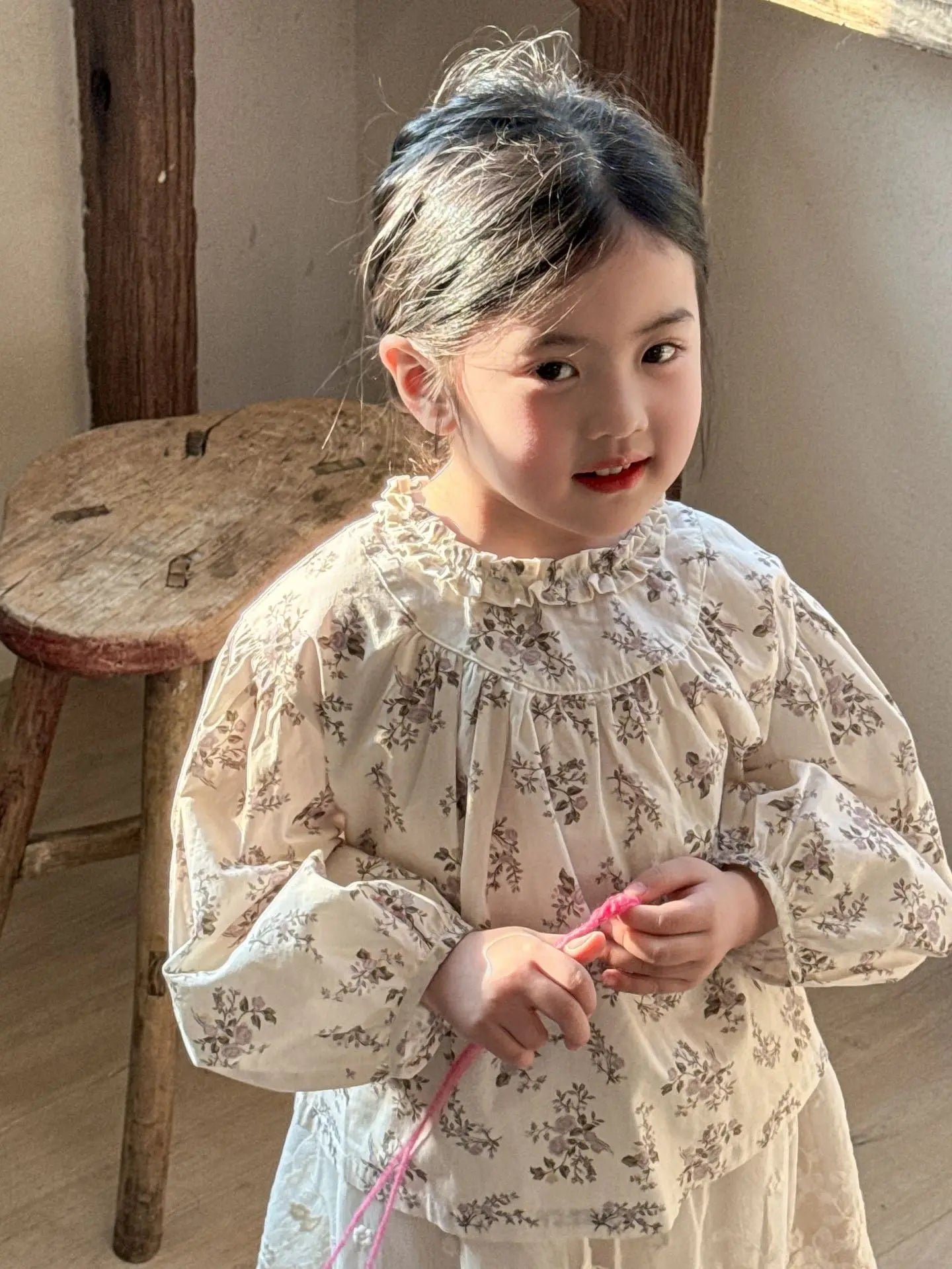 長袖シャツ・ブラウス キッズトップス ラッフル襟長袖パフスリーブブラウス 5デザイン【mh0008944】