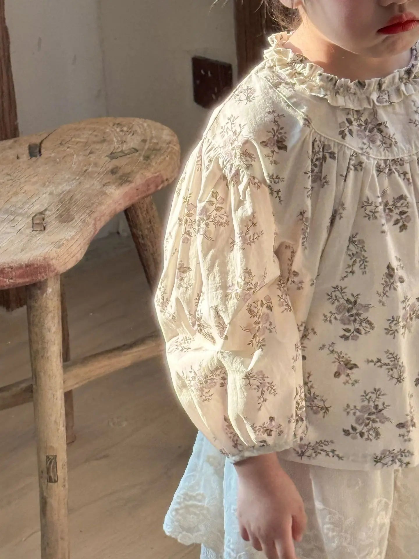 長袖シャツ・ブラウス キッズトップス ラッフル襟長袖パフスリーブブラウス 5デザイン【mh0008944】