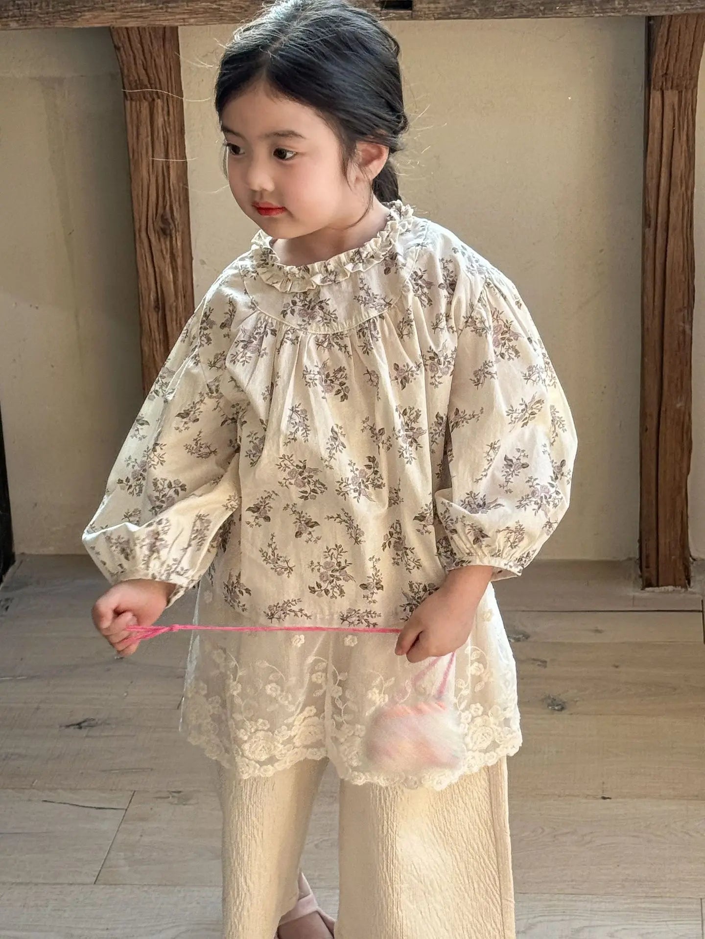 長袖シャツ・ブラウス キッズトップス ラッフル襟長袖パフスリーブブラウス 5デザイン【mh0008944】